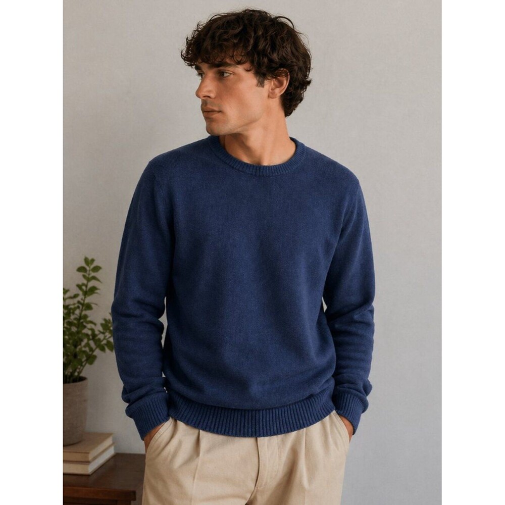 J.Crew Cotton Sweater Men Large Blue Crewneck Knit Casual Minimalist Classic